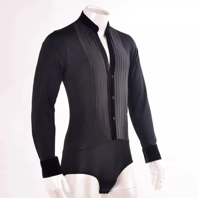 Male Latin Dance Competition Tops Customized Black Stripe Shirt Ballroom Dance Performance Wear Prom Waltz Dancewear DL11510