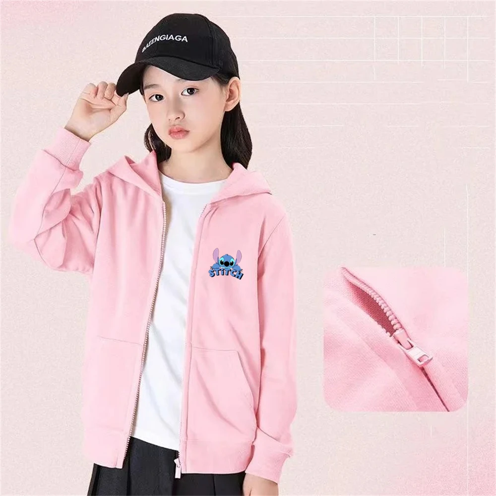 New Stitch Children's Girl Pink Tops Zipper cardigan black Hoodies Boy Kids Autumn Cartoon Clothing Sweatshir festival Gift