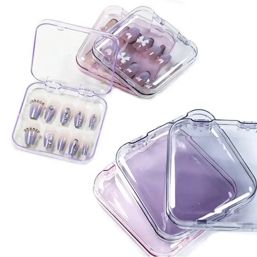 Square Shape Empty Nail Boxes New Plastic Transparent Fake Nails Organizer Display Box Dustproof Clear Nail Show Box