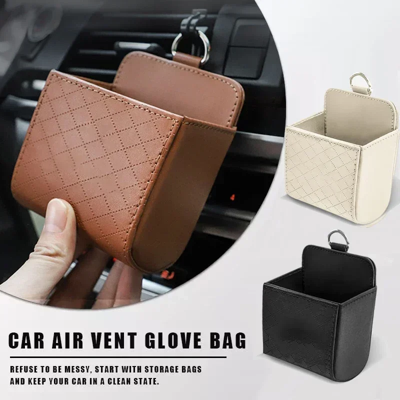 

Car Phone Holder Mount Air Vent Hanging Storage Box Car Mobile Phone Bag PU Leather Glasses Organizer Support in Car Accessories