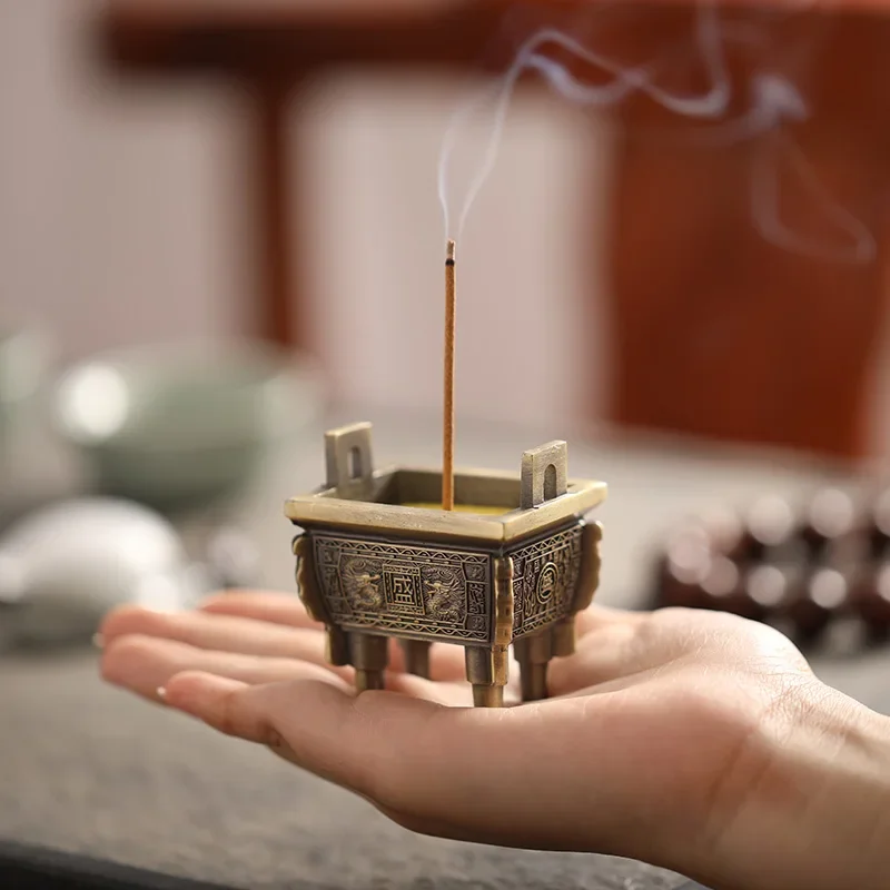 Mini Ding Shaped Incense Burner Home Indoor Tea Ceremony Decor Fragrance Sandalwood Vertical Antique Incense Insertion Seat, 1Pc