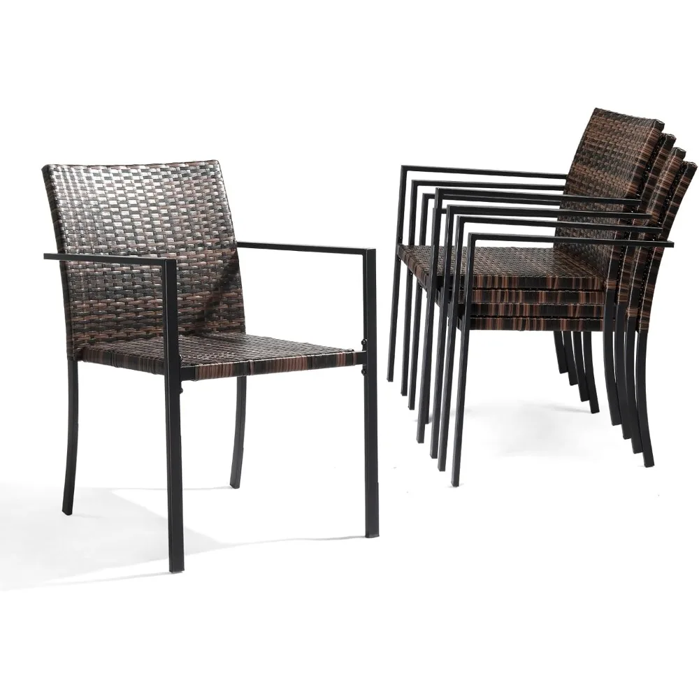 

Stackable Wicker Chairs Outdoor Dining Chairs Set of 4, All-Weather Patio Ratten Chairs Furniture for Garden Porch Backya