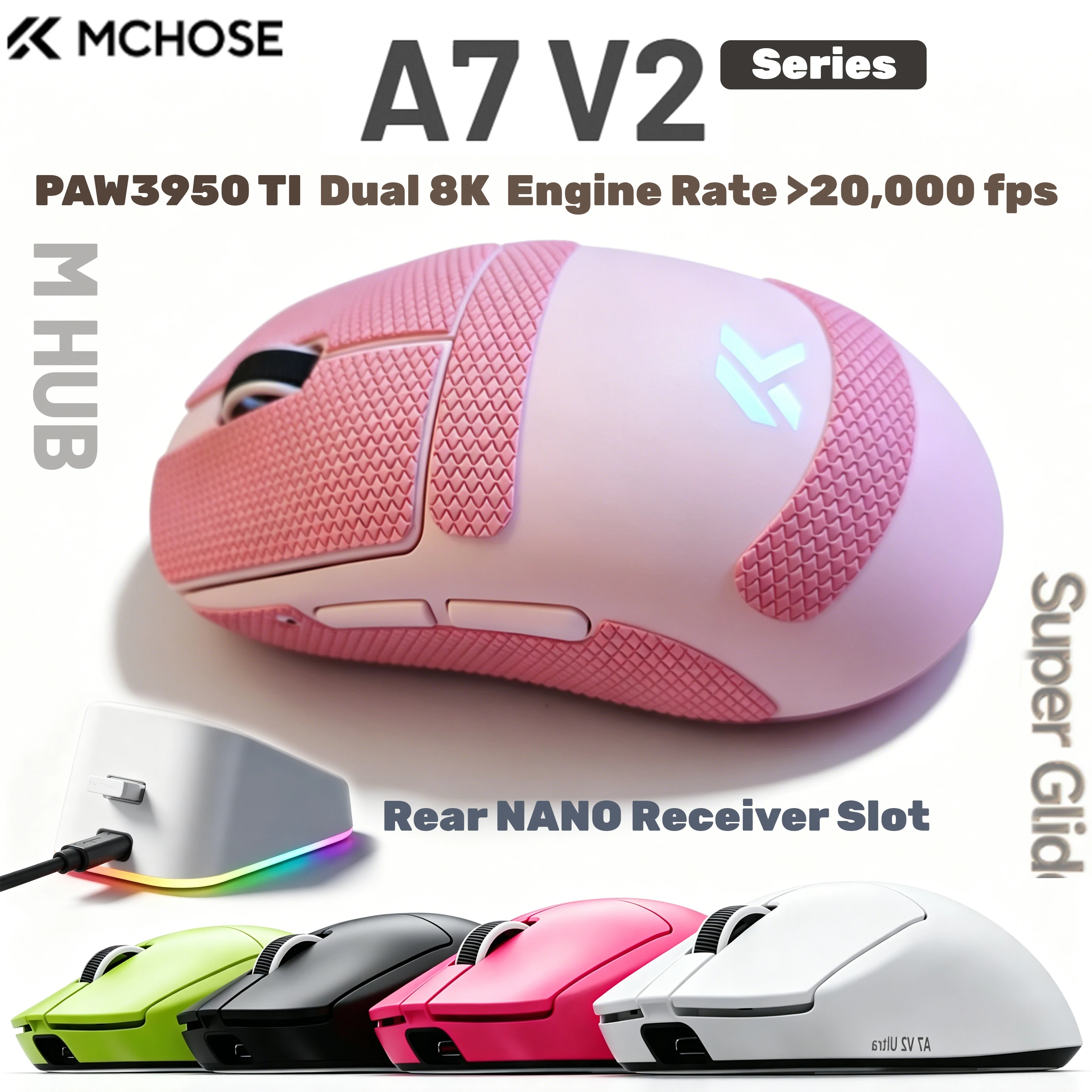 MCHOSE A7V2 Wireless Gaming Mouse Ultra Lightweight Tri Mode Bluetooth 2.4G Wired Ergonomic RGB Esports Mice PC Laptop Gamer
