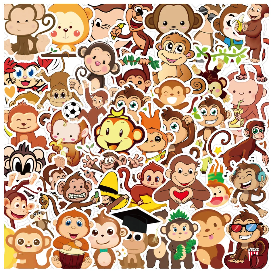 50pcs น่ารักการ์ตูนลิงเด็กถ้วยน้ําหนังสือกันน้ําตกแต่ง Expression Graffiti คู่มือสติกเกอร์ของขวัญ