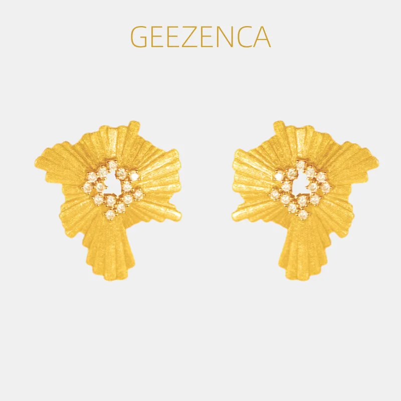 

GEEZENCA настоящие серьги из стерлингового серебра 925 пробы с позолотой, массивные серьги с кубическим цирконием, женские модные изящные массивные серьги-гвоздики