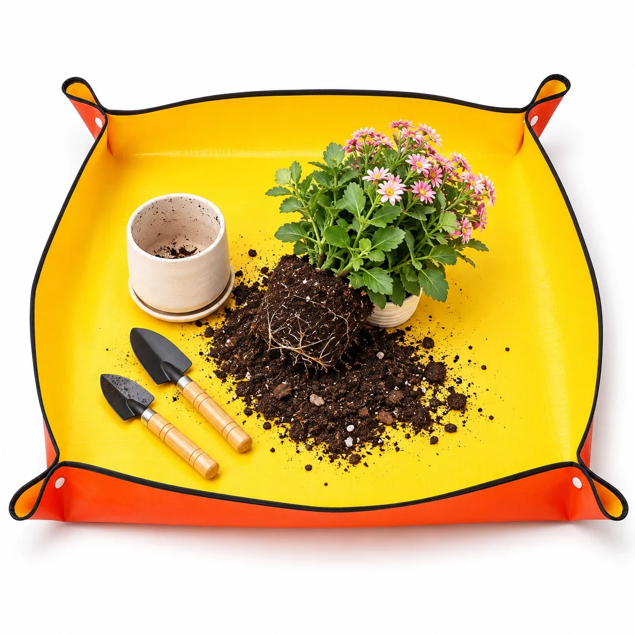 Waterproof Garden Repotting Mat PE Plant Transplanting Pad Foldable Potting Soil Catcher Tray with Snap Corners Indoor Outdoor