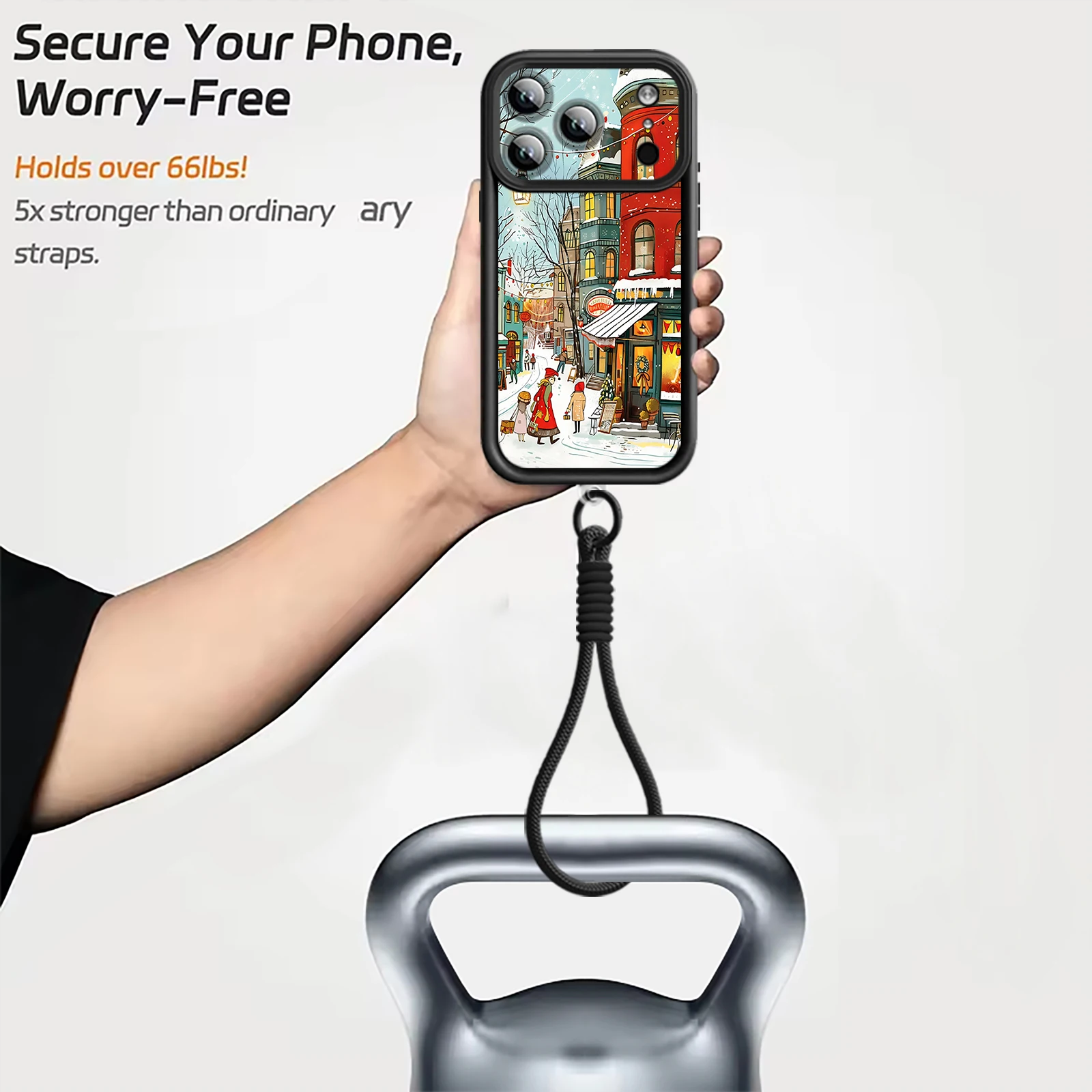 لينة الحبل قضية الهاتف آيفون 17 برو ماكس الهواء 16E 16 14 15 برو 12 13 برو ماكس الشتاء الثلوج مشهد مطبوعة شريط للرسغ غطاء #4