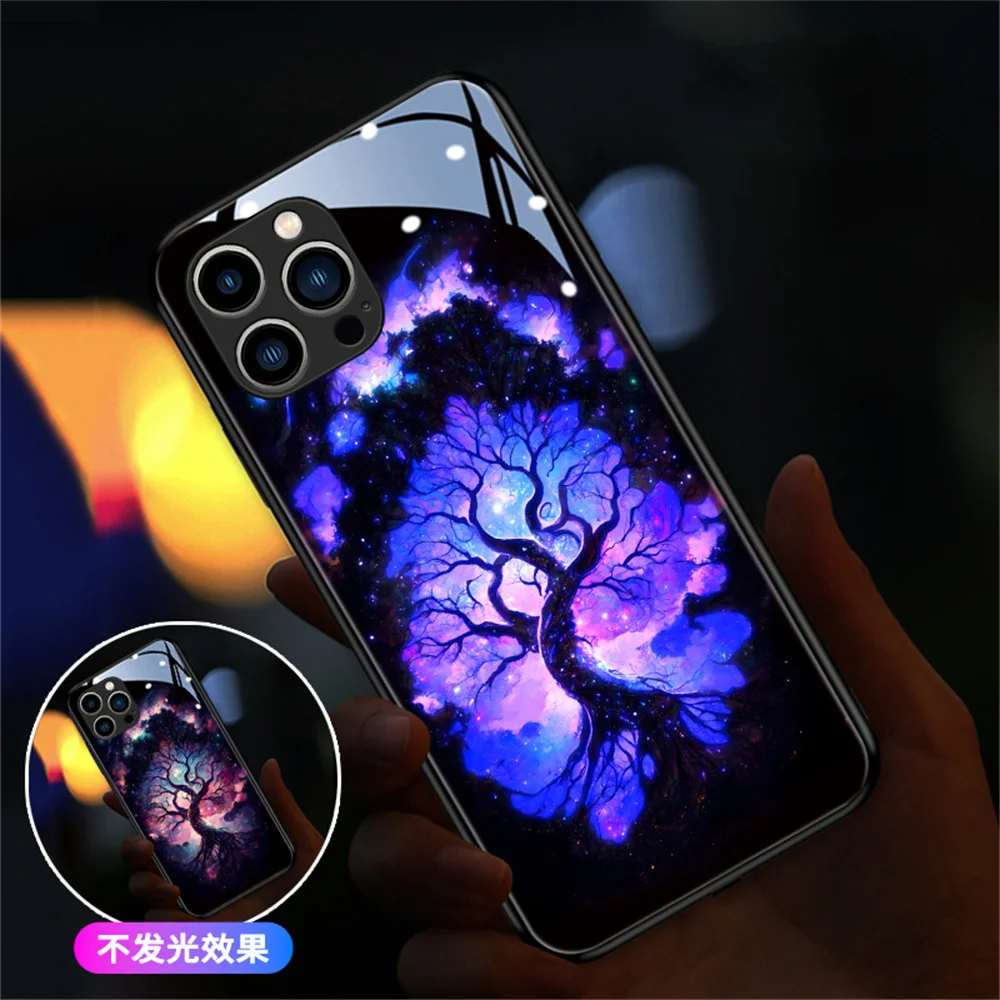 

Color Luxury Tree LED Light Phone Case Glitter Shockproof Cover For Samsung S24 S23 S22 S21 S20 FE Note 10 20 Plus Ultra A54 A14