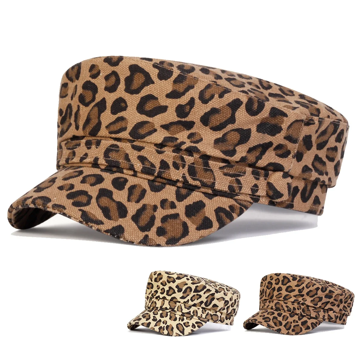 Gorras militares unisex con estampado de leopardo, gorras de béisbol de copa plana para mujer, gorra de cadete para deportes al aire libre, gorra con protección solar