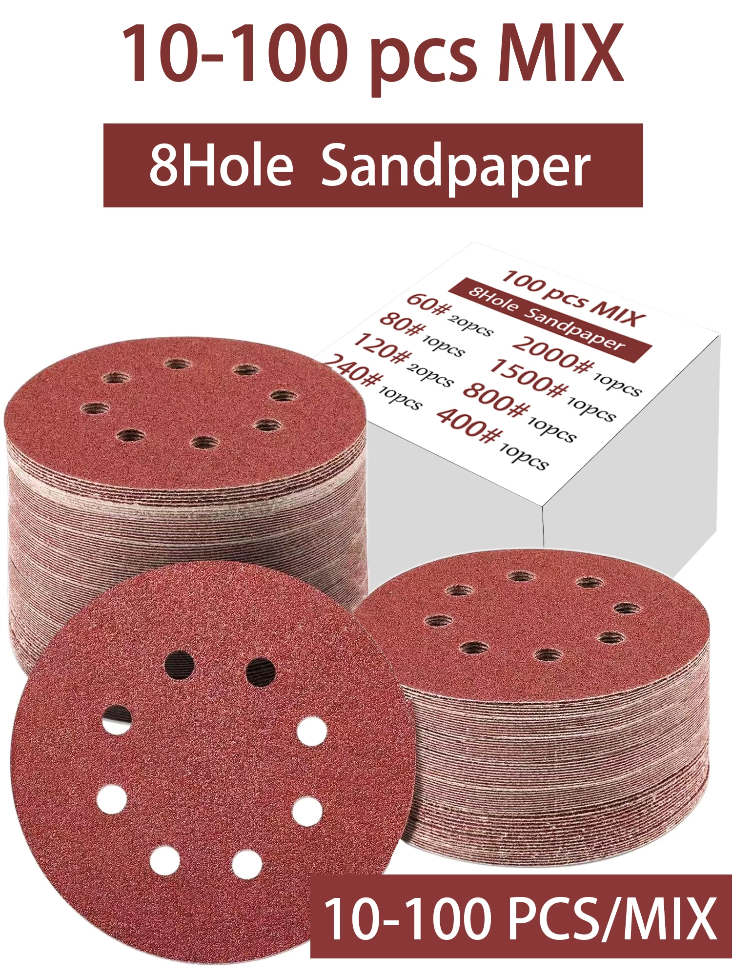 10-100 pièces 40-3000 8 trous 125mm papier de verre travail du bois métal bois disque de meulage abrasif outil de polissage grain disques de ponçage