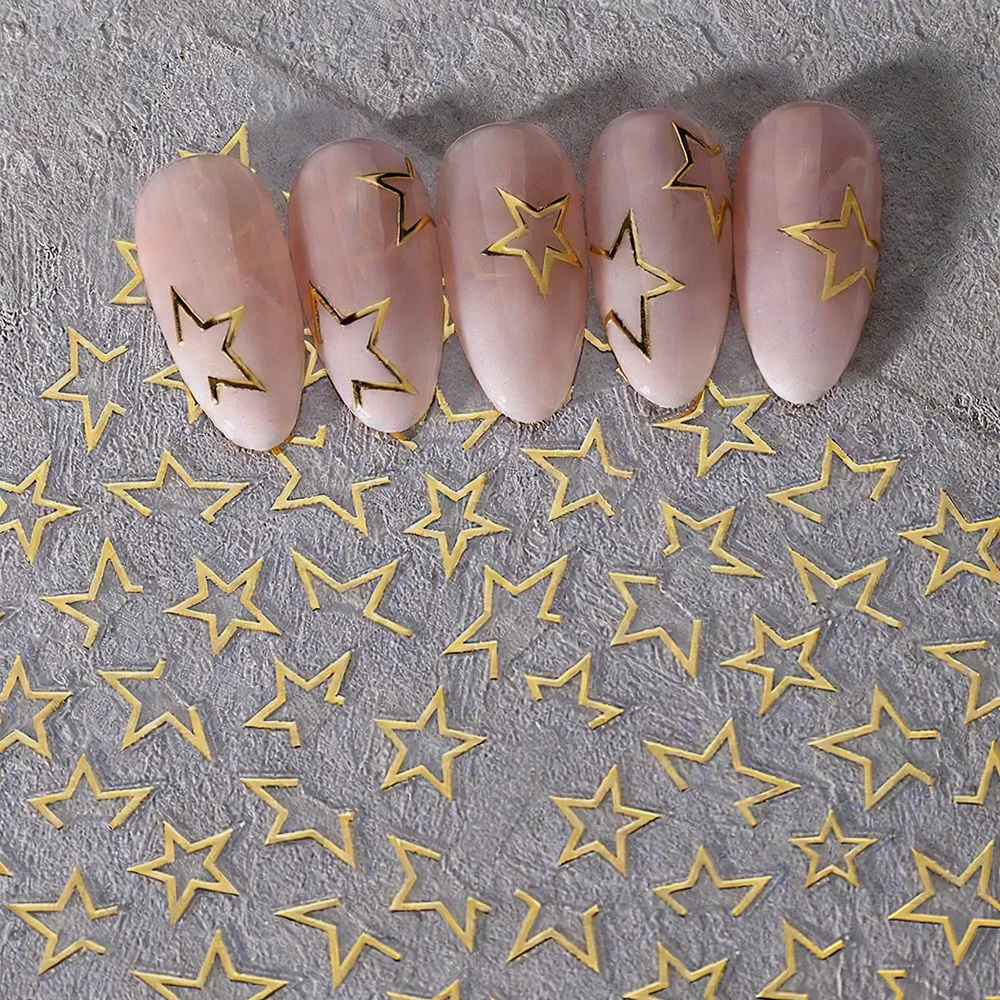 3D-Metall-Silber-Nagelaufkleber mit unregelmäßigen Sternen, Y2K-Hohl-Pentagramm-Klebeaufkleber für Nagelkunst, glänzende Maniküre, DIY-Nageldekorationszubehör – Detail 4