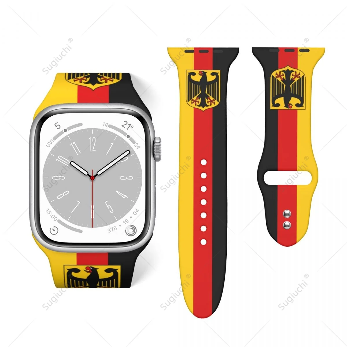 Unisex Germany Flag 3D Printing Sport Strap for Apple Watch Band Ultra 2 Silicone WatchBand for Iwatch Series 9 8 7 6 SE 5 4