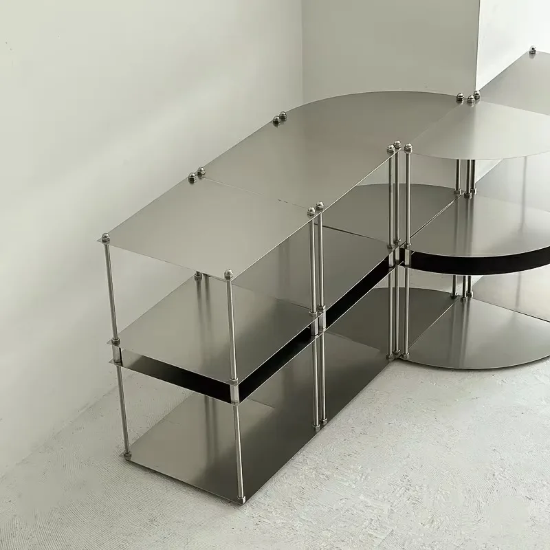 Wall-edge Freestanding Metal Storage Shelf, Stainless Steel Modular Frame, Versatile Organizer for Book & Home Supplies