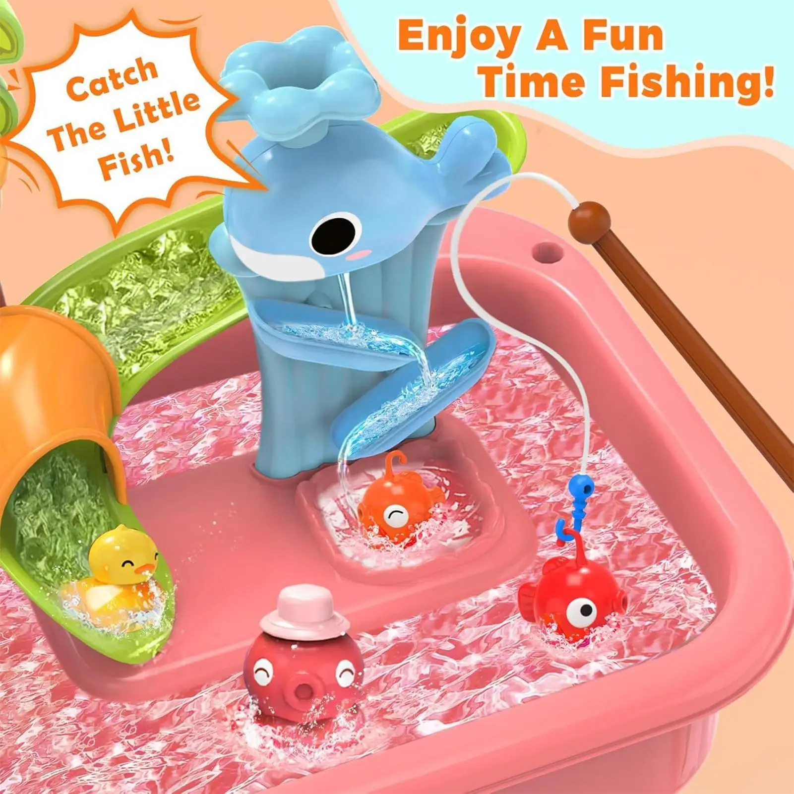

Kids Water Table outdoor Beach Toys 4-in-1 Sink Toy with Electric Faucet Educational Pretend Play for Boys Girls Picnic School