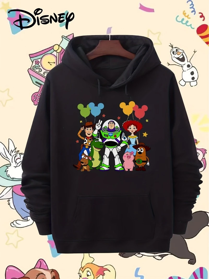 سترة بقلنسوة ريترو توي ستوري للرجال من ديزني مع بلوفر بنمط رعاة البقر، سترة مريحة بقلنسوة للرجال والنساء في الخريف والشتاء