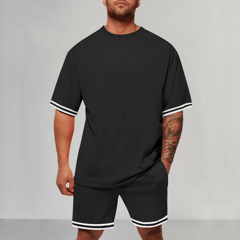 2025 Spring and Summer Men's New Trendy Fashion Round Neck Pocket Short Sleeve Shorts Suit Casual Sports Suit Men