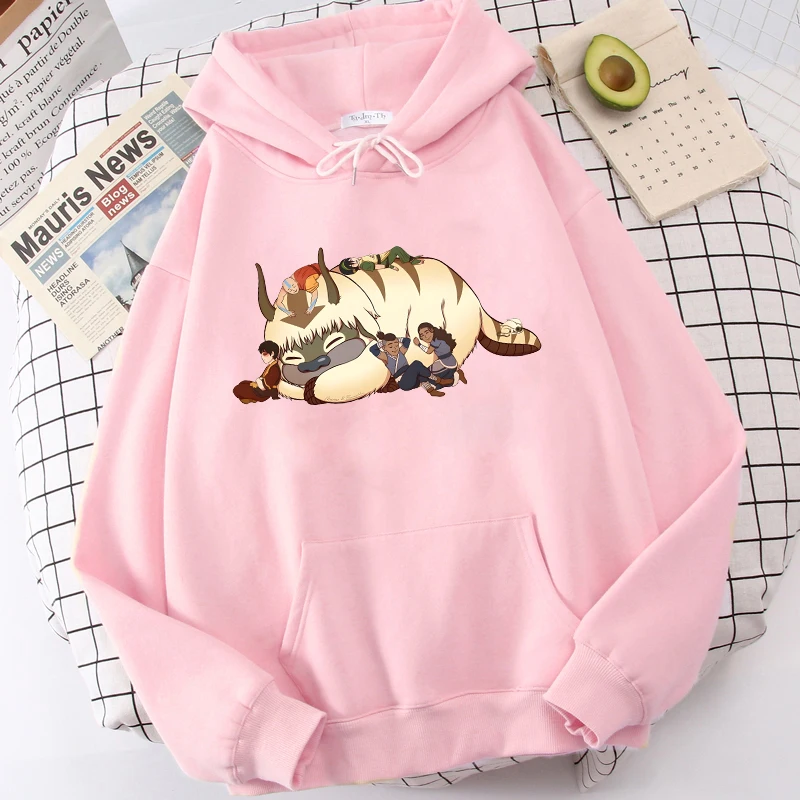 아바타 The Last Airbender Aang Appa Kawaii Cartoon Women Hoodies 하라주쿠 유니섹스 스트리트웨어, 오버사이즈 여성 루즈핏 스웨터