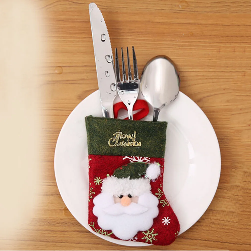 

4pcs Christmas Cutlery Fork Bags Tableware Socks Stockings Silverware Holders High Quality Material Dining Party