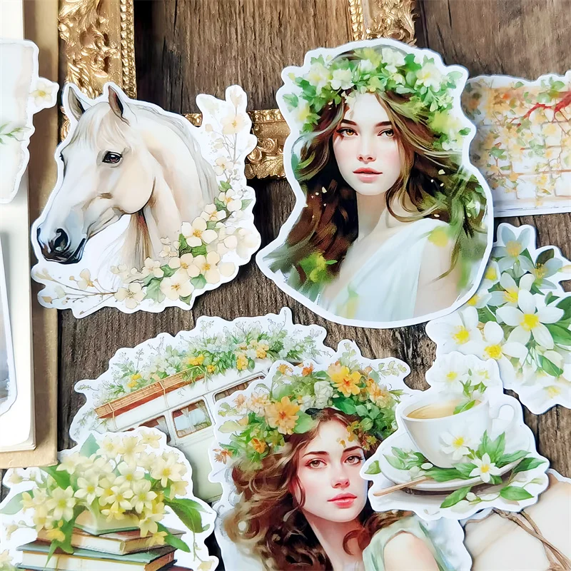 

Милая серия акварель Жасмин девушка окно горшечные растения Мультяшные наклейки для дневника украшение для альбома Канцтовары