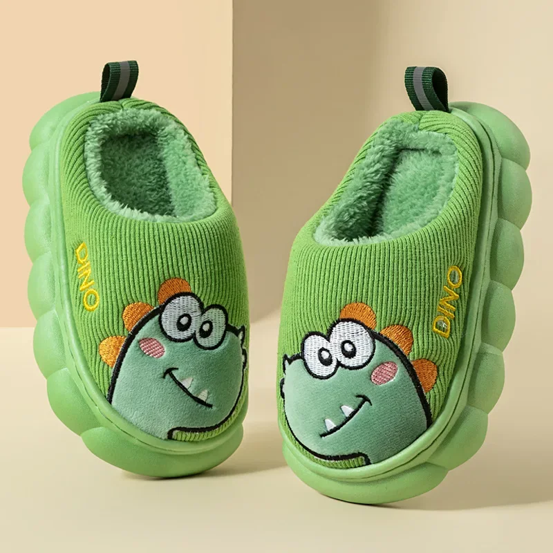 Children's Cotton Slippers Indoor Boys Girls Small Medium Large Autumn/Winter Fearful Dinosaur Fleece Slippers Baby