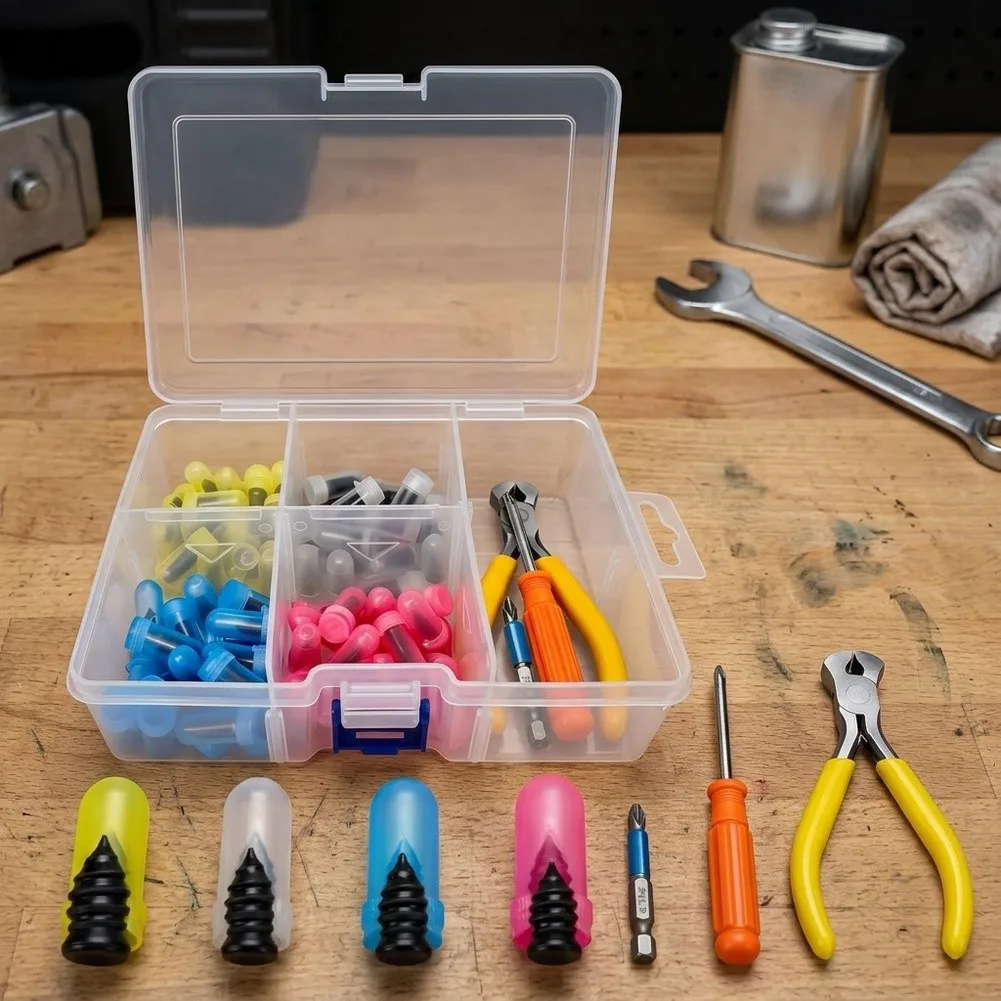 Tire Repair Kit 80pcs Rubber Nails with Iron Core Screw Type for Tubeless Tires Cars Trucks Motorcycles On-the-Spot Fix