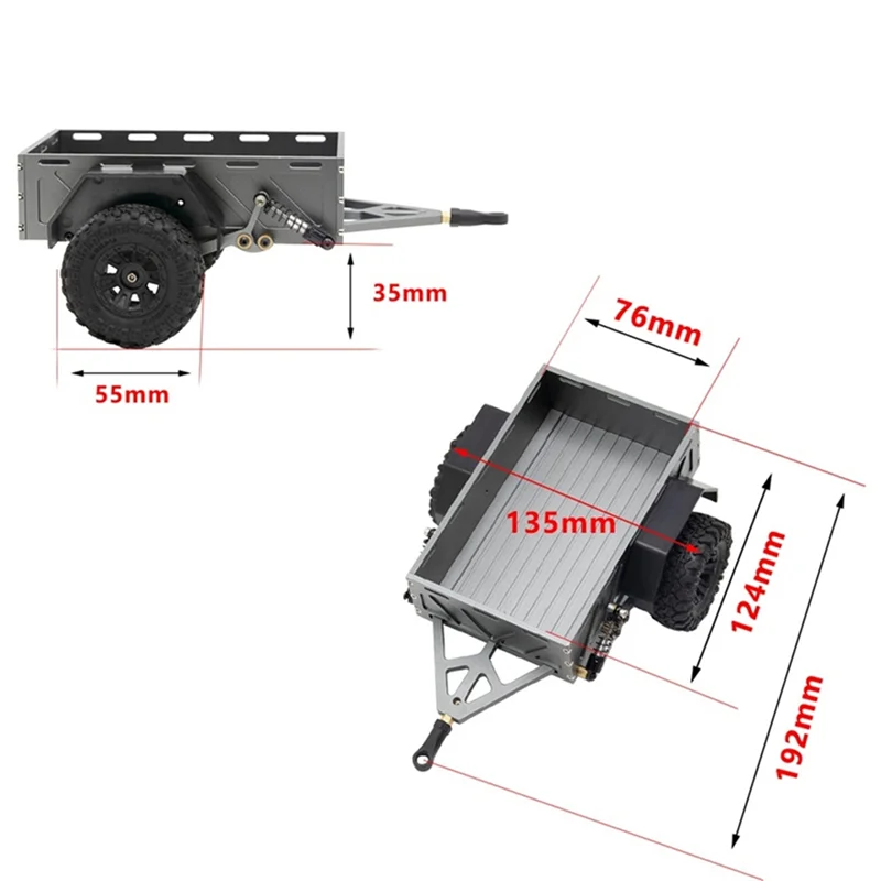 ديكور حامل بضائع السيارة المقطورة المعدنية لسيارة TRX4M المحورية SCX24 1/18 1/24 RC الزاحفة DIY، أسود