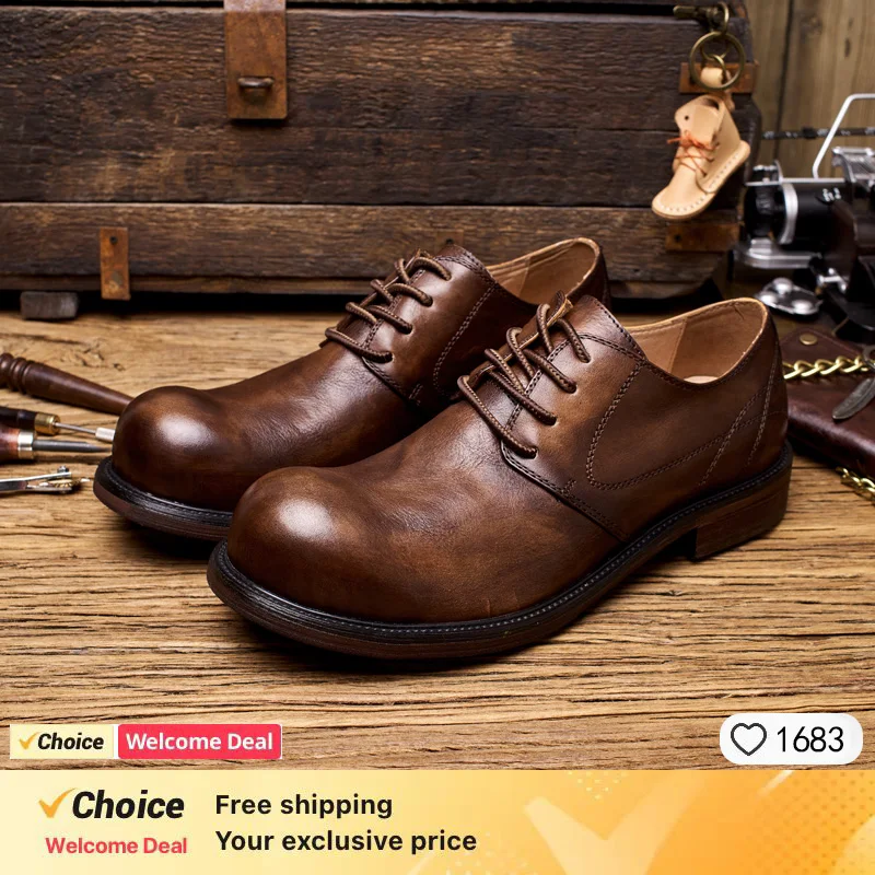 Vintage Men\'s Genuine Leather Brogues Dress Shoes Luxury Brand Handmade Fashion British Style Autumn Wedding Social Shoes Man