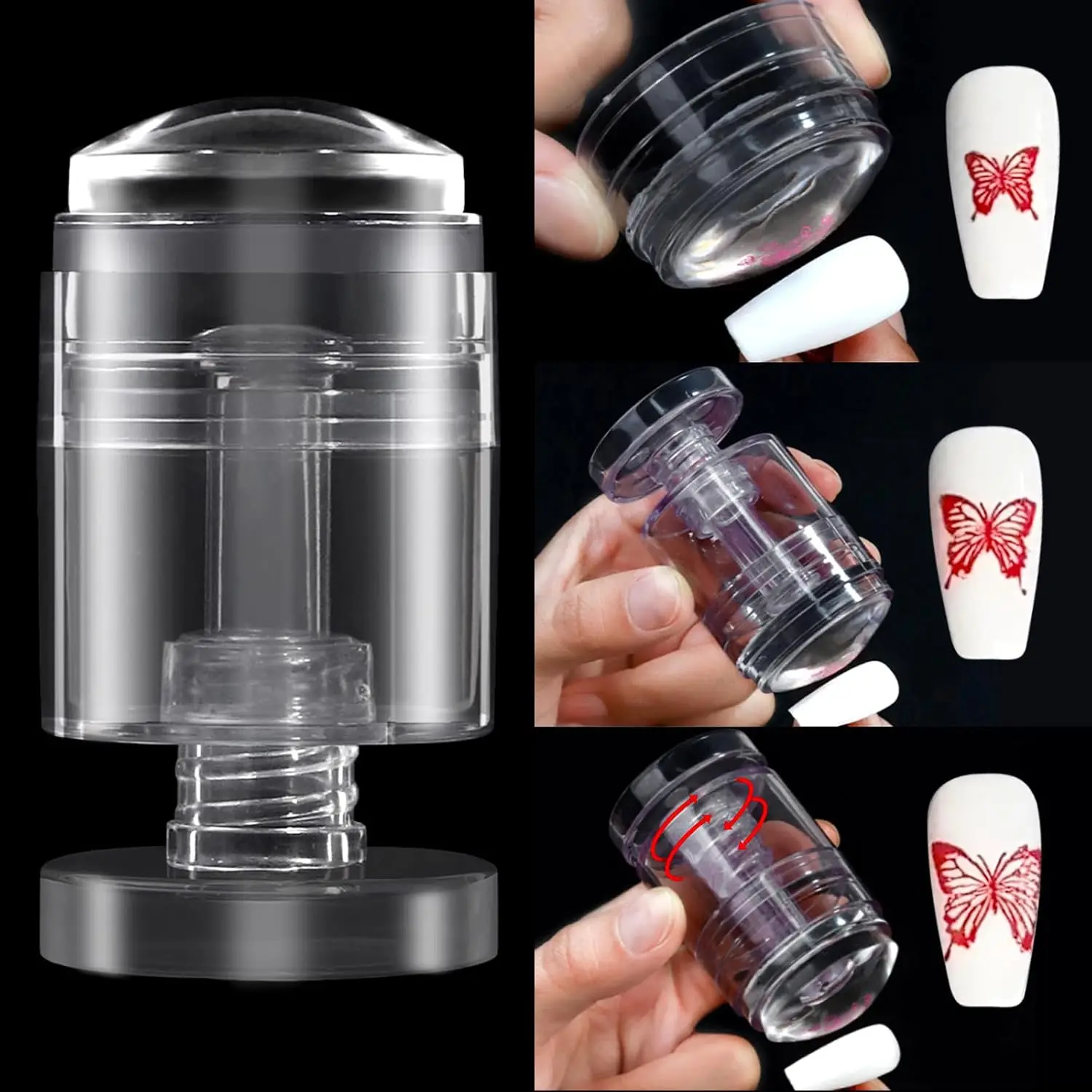 Rotatable Transparent Silicone Nail Stamp Variable Pattern Size Fingertip Printing French Nail Seal Stamper KitWith Scraper Tool
