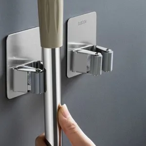 1/3-piece set of no-drill bathroom storage tools, stainless steel mop hook rack, strong adhesive broom hook rack