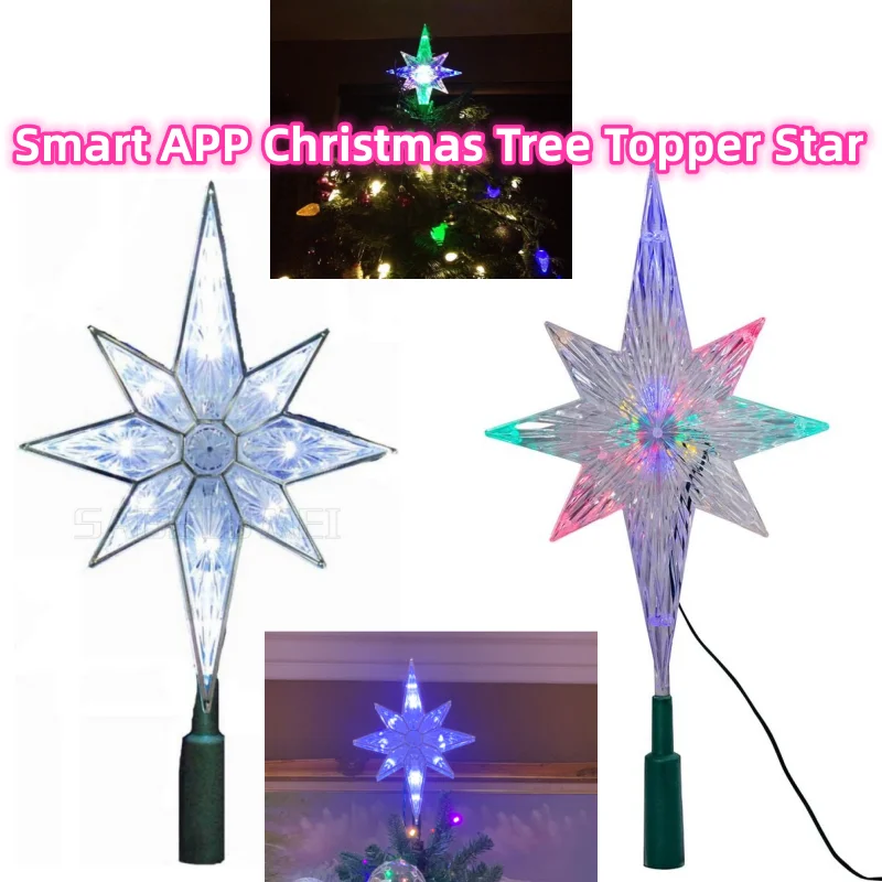 Xmas Tree Topper New Year Decor Smart APP Remote Music Sync Control RGB Color Double-layer Star Christmas Tree Star Decor Lights