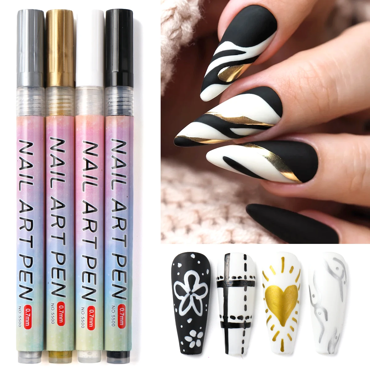 4 Colors Chrome Nail Art Marker Graffiti Pen Quick Dry Waterproof Painting UV Gel Polish Line Acrylic Nail Pen Manicure Tools