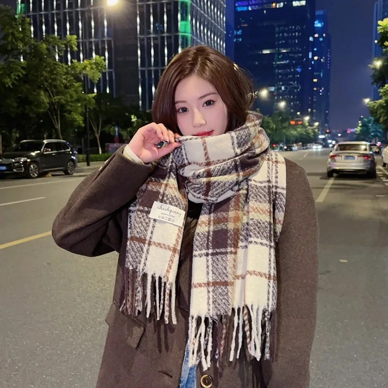 200x65cm Korean Version of The New Christmas Plaid Scarf Female Autumn Winter Atmosphere Warm Shawl Senior Sense of Student Bib