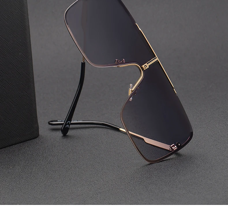 Übergroße Steampunk Einteiler-Sonnenbrille für Herren 2026 Luxusmarke Randlose Punk-Sonnenbrille für Männer Vintage Eyewear Shades – Detail 6