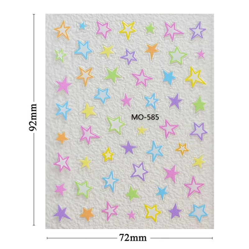 1pc 3D Cute Colorful Dopamine Star Bowknot Nail Art Stickers Star Decals Self-Adhesive Decorations For Manicure DIY Nail Design
