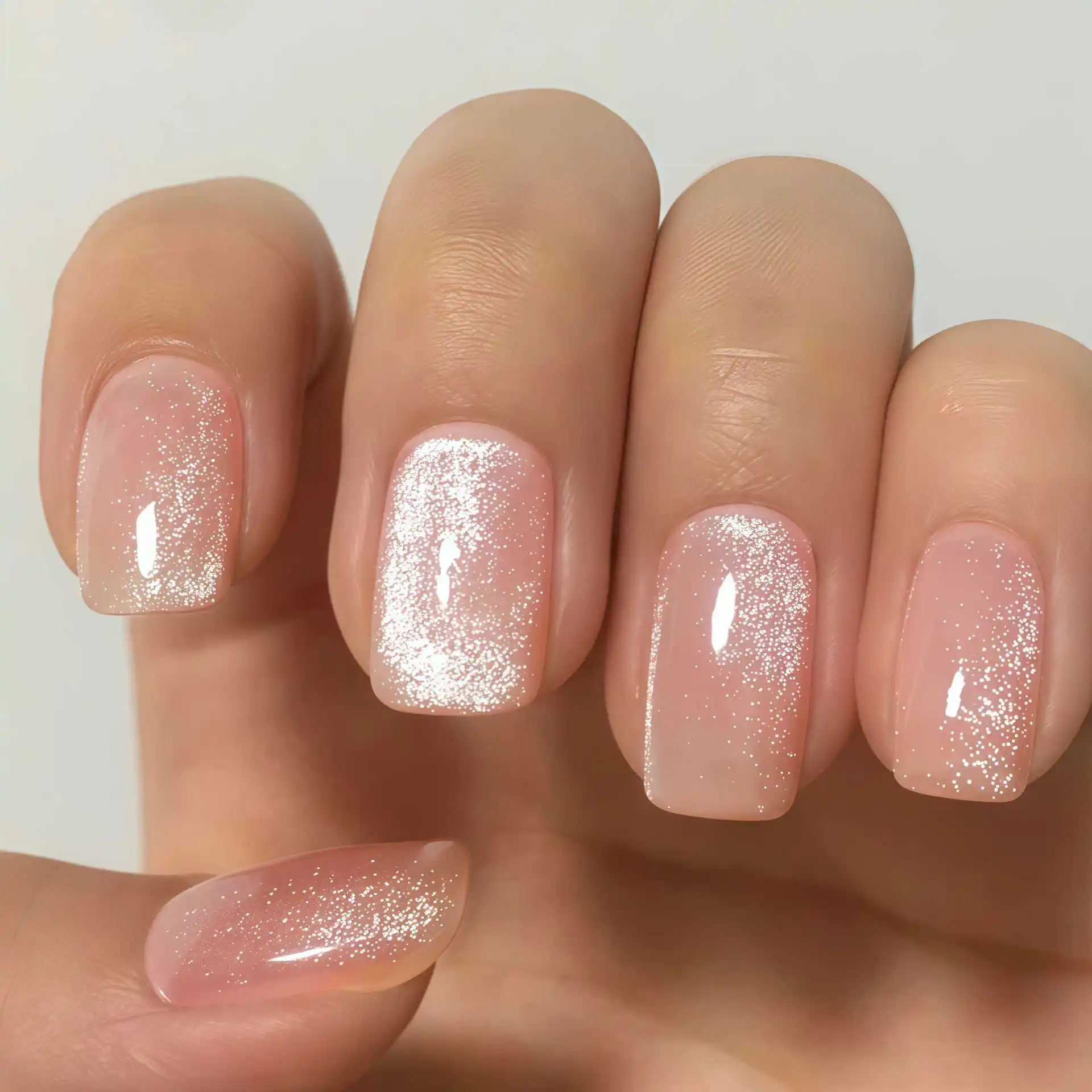 

24pcs Press on Nails Pearlescent Cat-Eye Nude Pink Full Coverage Nail Tips for Women&Girl Detachable wearable Nail Daily Wear