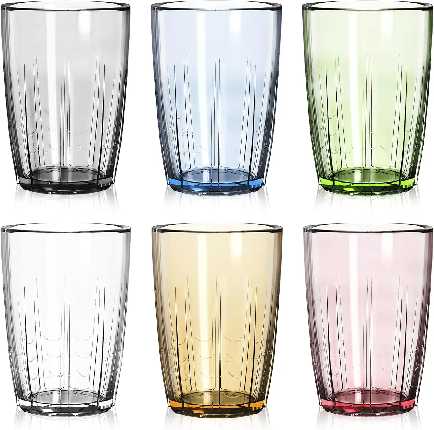 Unbreakable cup tumbler plastic,Set of 6 Reusable Acrylic Drinking Cups,Stackable Beverage Tumbler for Juice,Lemonade,Ice Coffee