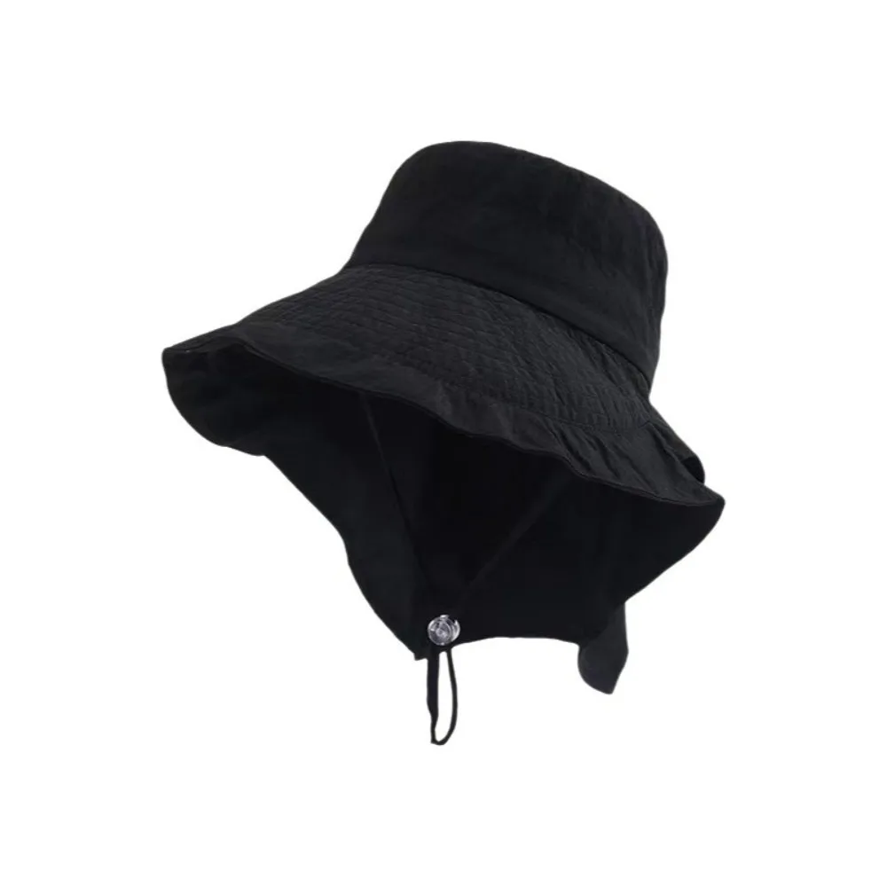 Solid Color Wide Brim Sun Hat with Neck Cover Neck Protection Sun Protection Hat Adjustable Korean Style Women Bucket Hat