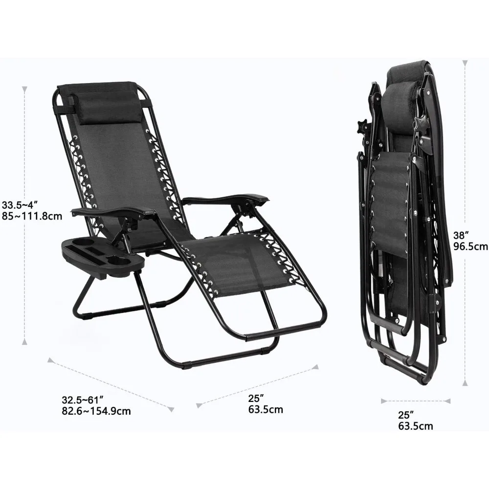 Set of 2 Relaxing Recliners Patio Chairs Adjustable Steel Mesh Zero Gravity Lounge Chair Beach Chairs with Pillow and Cup Holder