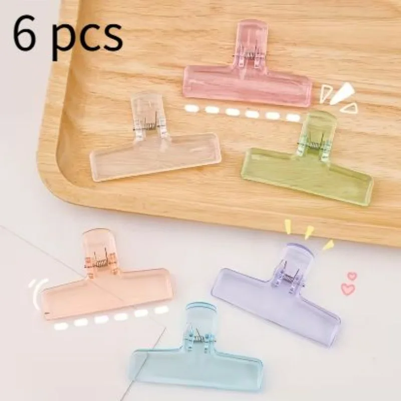 6-Piece Set Large Acrylic Transparent Macaron Colored Clip Office Stationery Storage Clips Simplistic Design for Back-to-School