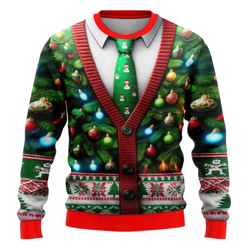 Fashion 2024 Ugly Christmas Sweater Funny Xmas Graphic Sweatshirt Santa Claus Cosplay Pullovers Boy Crewneck Polyester Tracksuit