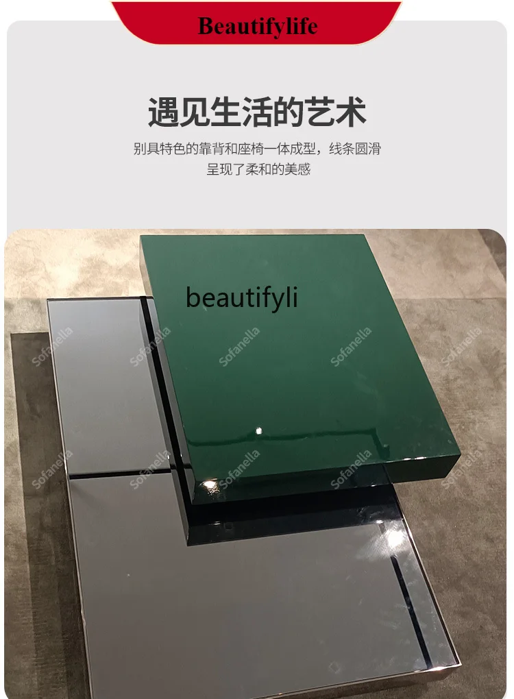 

G1218 Italian solid steel rotating coffee table light luxury long table coffee table