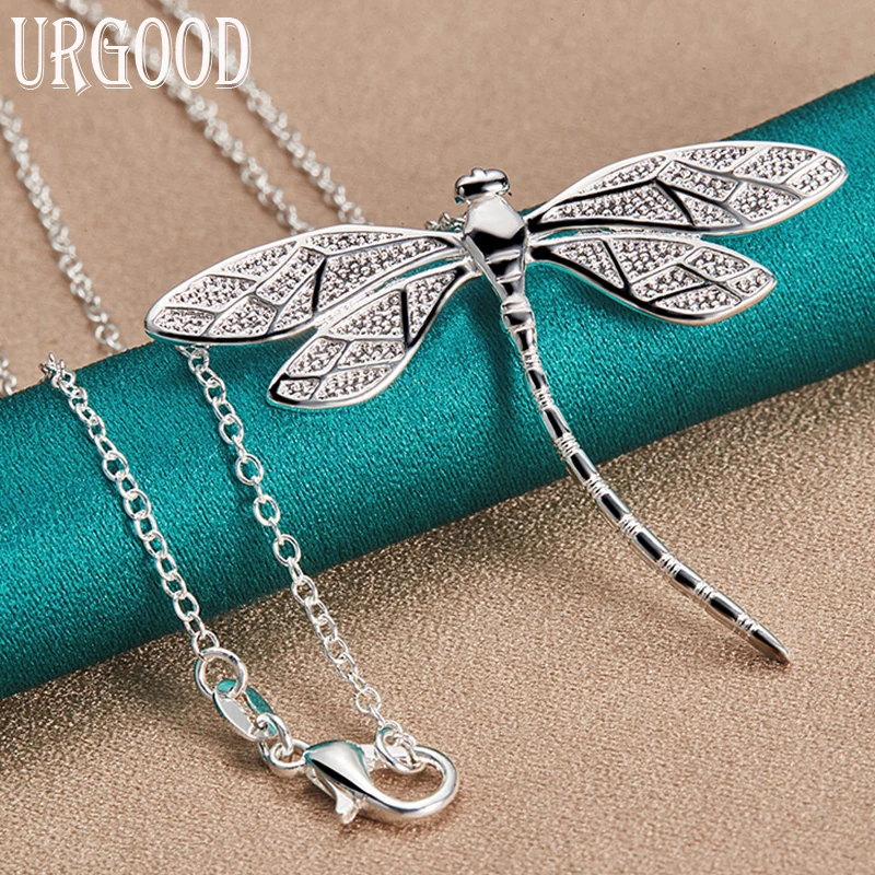 

925 Sterling Silver Big Dragonfly Pendant Necklace 16-30 Inch Chain For Women Party Engagement Wedding Fashion Jewelry