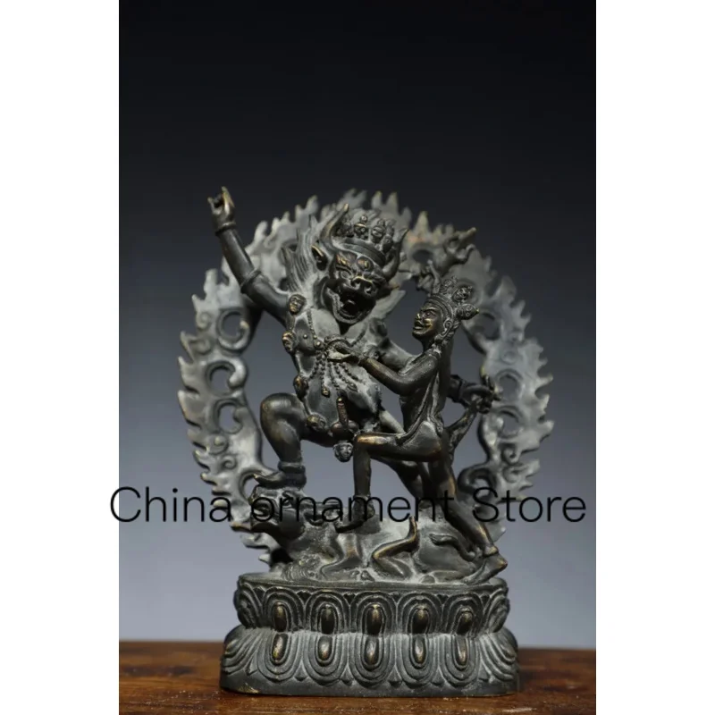 

22cm Nepalese Tibetan Bronze Ornament Brass Mud Gold Yan Demon Householder Buddha Statue