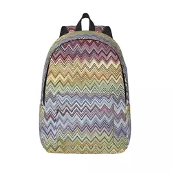 Custom Boho Chic Modern Zigzag Mochila de Lona para Mulheres, Escola, Faculdade, Estudantes Bookbag, Fits 15 Polegada Laptop, Multicolor Bags