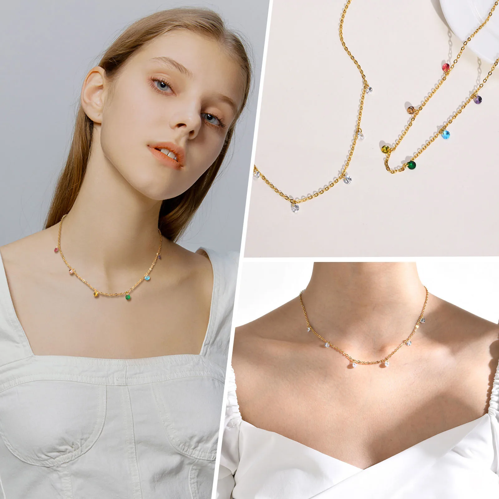 

Chic CZ Stone Chain Necklaces For Women, Stainless Steel AAA Cubic Zirconia Pendant Necklace, Trendy Jewelry To MOM Girls Lover