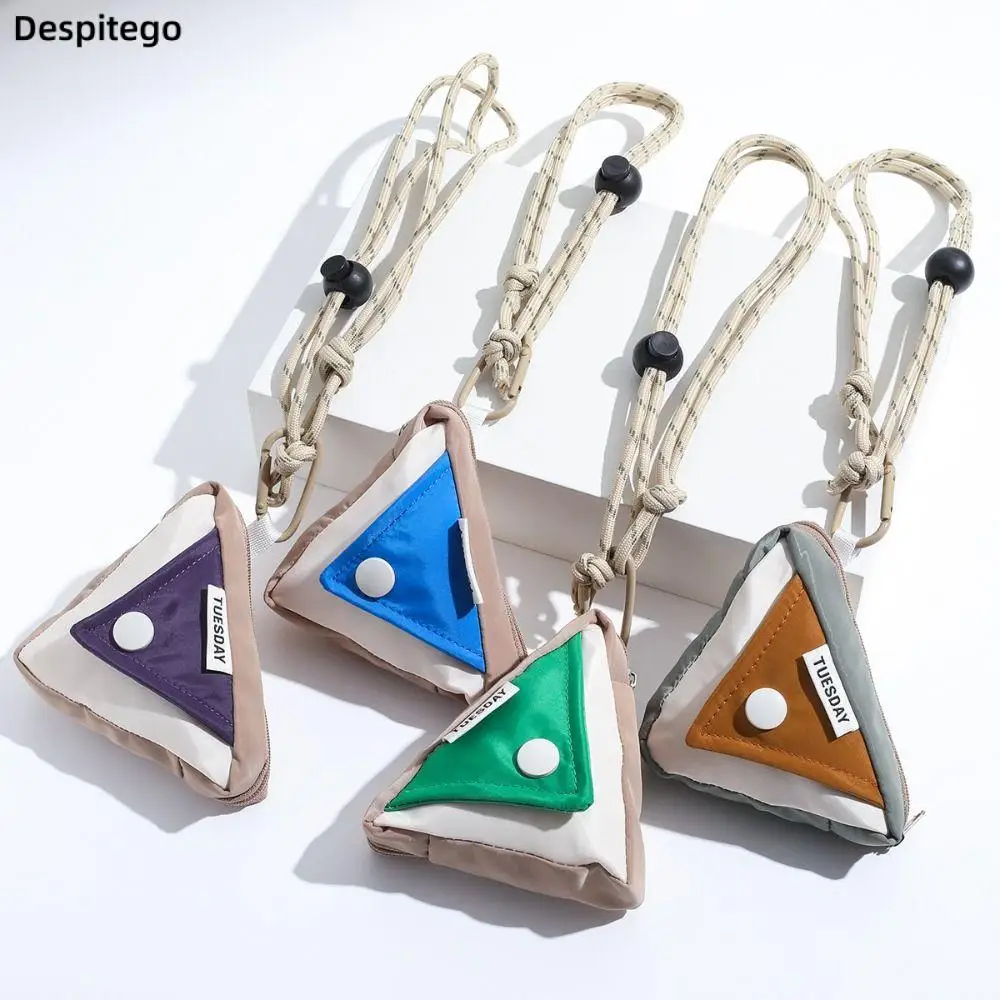 

Mini Contrasting Colors Triangle Coin Purse Wallet Small Item Bag Women Waterproof Hanging Neck Small Wallet