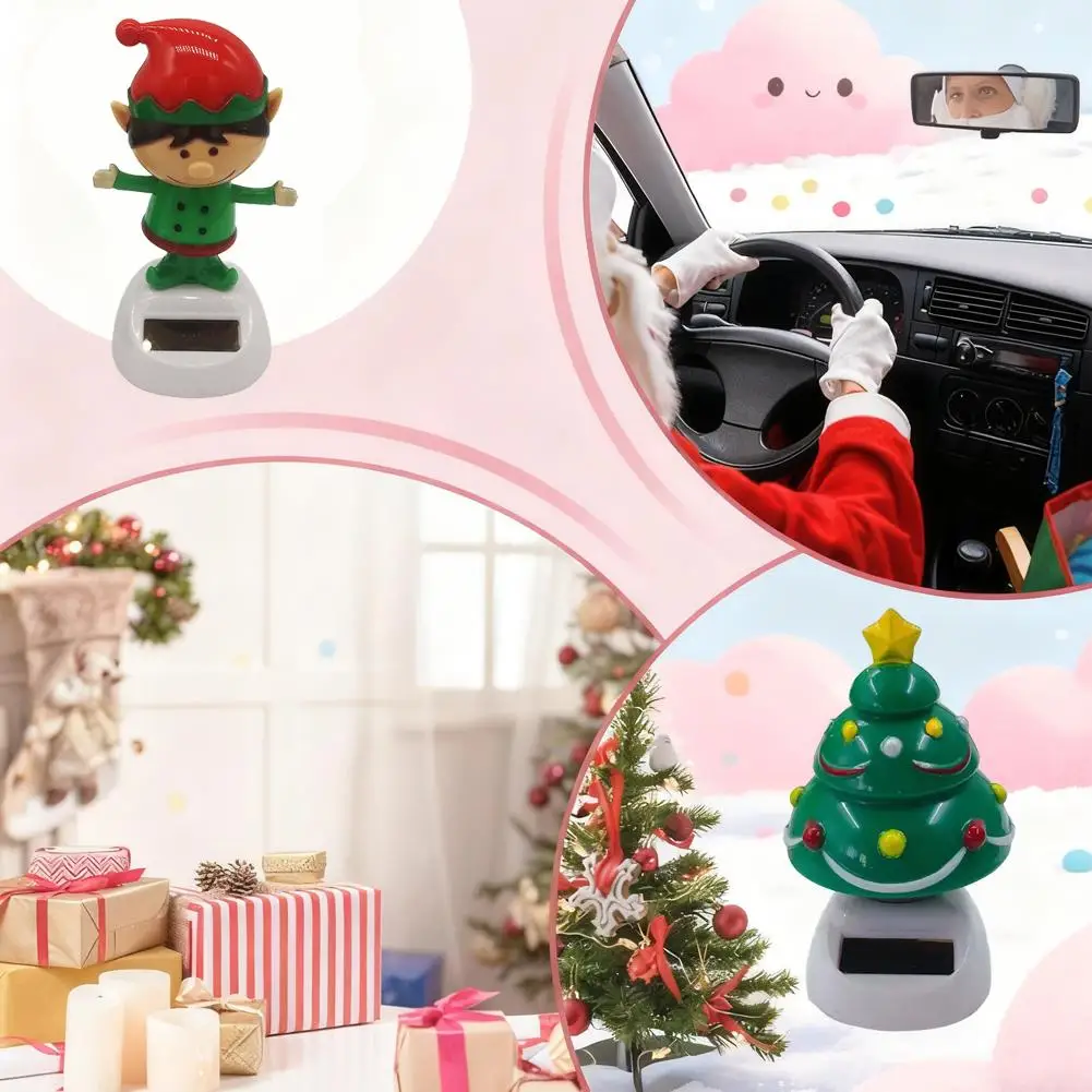Christmas Car Decoration Solar Dancing Santa Claus Elk Tree Christmas Doll Gift Ornament Snowman Penguin Bobblehead Car Mer C8W0