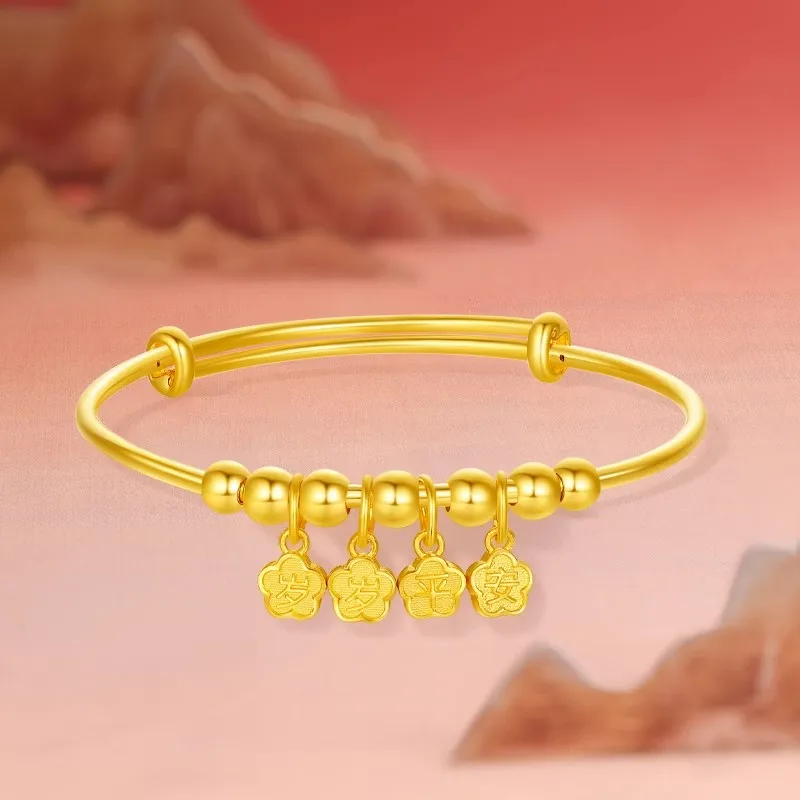 Gold Plated Annual Peace Bracelet Vintage Style Adjustable Slide Fastening for Newborns First Birthday Full Moon Safety Gift