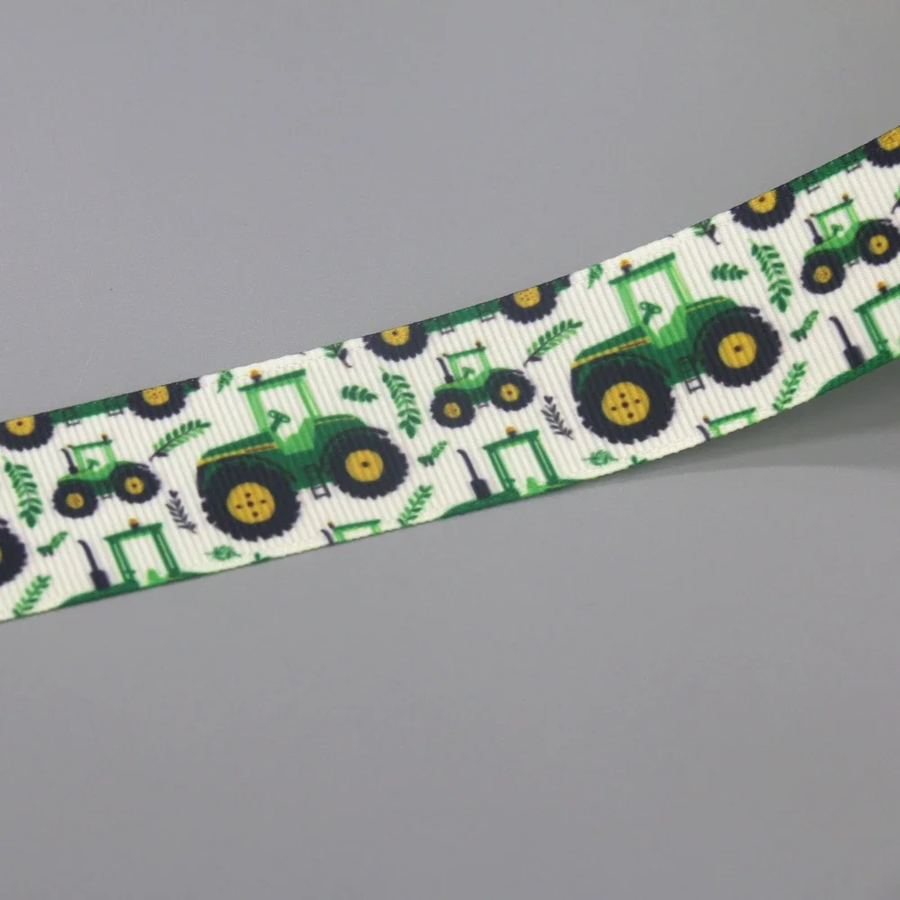 DUWES 50yards Tractor Printed Grosgrain Ribbon Accessories Headwear Decoration Collar DIY Sewing Craft D2449