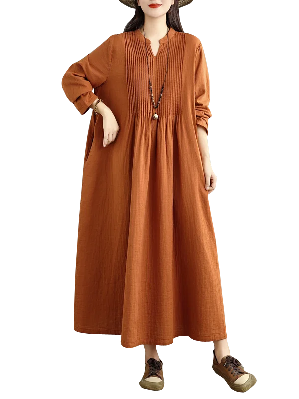 Vestido Maxi Artístico Retro de Manga Longa para Mulheres, Saia de Camadas Duplas, Vestido Casual de Outono com Decote em V O...